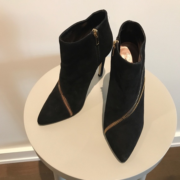 Like New Black Suede and Gold Stiletto Bootie - Picture 4 of 7